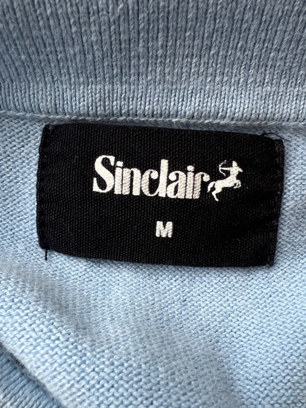 Sinclair Global Light Blue Spellout Logo Short Sleeve Knit Polo Shirt Sweater M - Picture 3 of 6